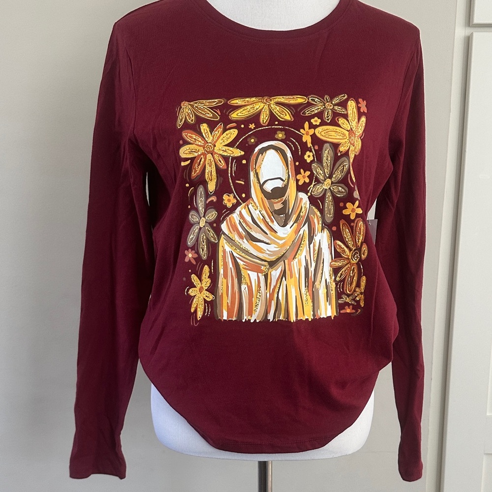Maroon Long Sleeve Shirt with Artistic Print